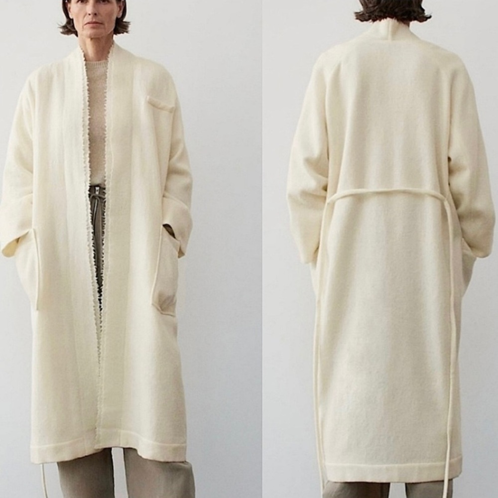 NWT Zara Manteco Wool Belted Coat Ecru Bloggers Favorite